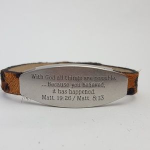 Leopard Hair on Calf Leather wristband with Bible